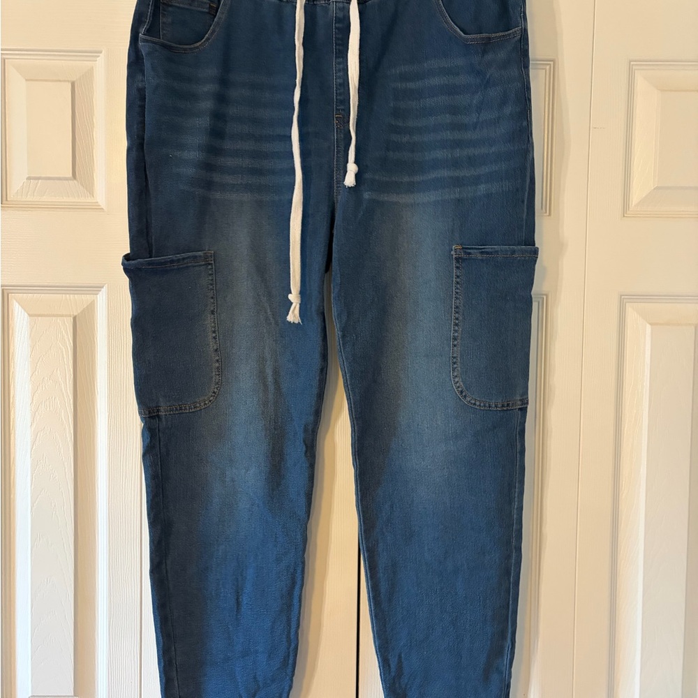 SHEIN Blue Drawstring Cargo Jogger Jeans